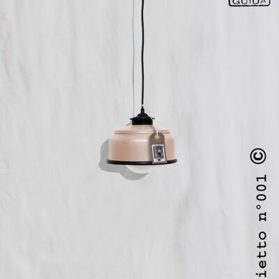 Hanging / pendant / ceiling lamp, light pastel peach / salmon and black details ... eco friendly & handmade : recycled from coffee can ! - Option A. : NO plug - 1 lamp (€54.00)