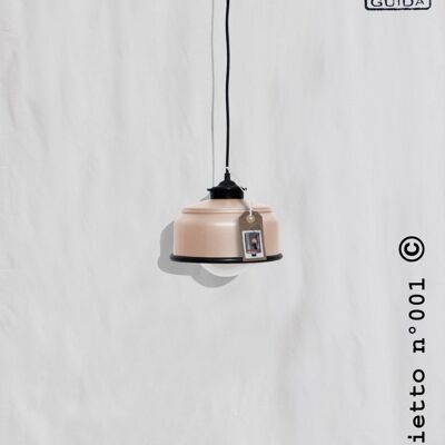 Hanging / pendant / ceiling lamp, light pastel peach / salmon and black details ... eco friendly & handmade : recycled from coffee can ! - Option B. : YES plug - 3 lamps (€150.00)