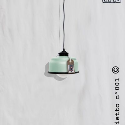Hanging / ceiling lamp, mint color and black details... eco friendly: recycled from coffee can ! LED light bulb included .Also for US and UK - 1 lamp (€54.00) - OPTION a.