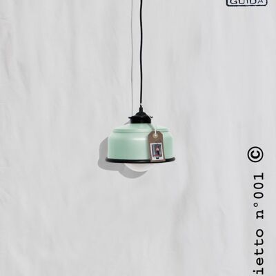 Hanging / ceiling lamp, mint color and black details... eco friendly: recycled from coffee can ! LED light bulb included .Also for US and UK - 1 lamp (€54.00) - OPTION b.