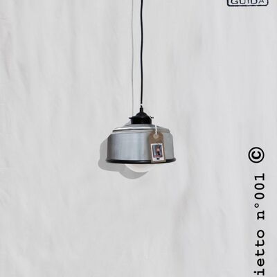 Hanging / ceiling lamp nikel / silver color and black details... eco friendly & handmade : recycled from coffee can ! Light bulb included - Option B.: YES plug - 3 lamps (€150.00)