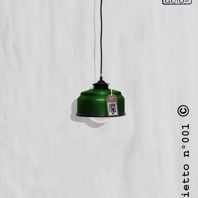 Hanging / ceiling lamp bottle green color and black details... eco friendly & handmade : recycled from coffee can ! LED light bulb included - Option A. : NO plug - 2 lamps (€100.00)