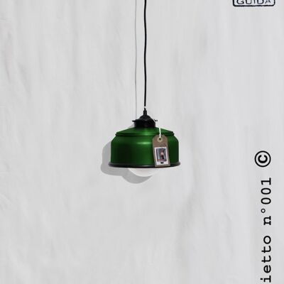Hanging / ceiling lamp bottle green color and black details... eco friendly & handmade : recycled from coffee can ! LED light bulb included - Option A. : NO plug - 3 lamps (€150.00)