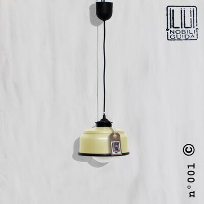 Hanging / ceiling lamp, pastel yellow and black details... eco friendly: recycled from coffee can ! Light bulb included .Also for US and UK - 1 lamp (€54.00) - OPTION b.
