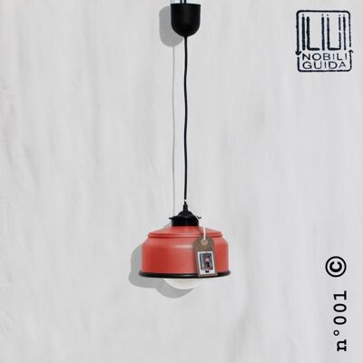 Ceiling lamp , coral red and black details , eco friendly - handmade : recycled from coffee can ! - Option A.: NO plug