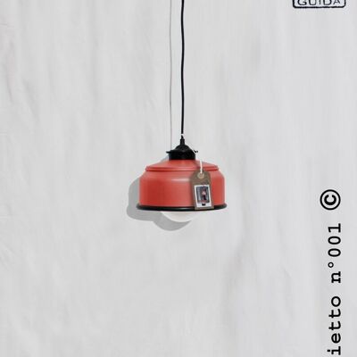 Ceiling lamp , coral red and black details , eco friendly - handmade : recycled from coffee can ! - Option B.: YES plug