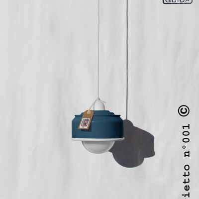 Hanging / pendant / ceiling lamp petrol blue color ... eco friendly & handmade : recycled from coffee can ! - Option B. : YES plug - 1 lamp (€54.00)