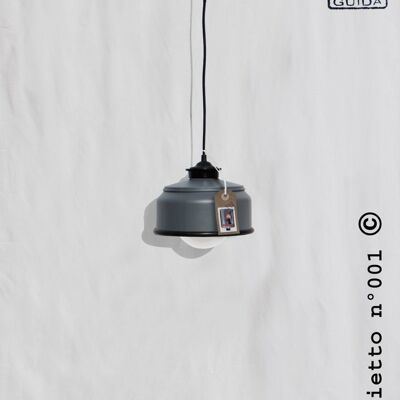 Hanging / pendant / ceiling lamp mat charcoal ... eco friendly & handmade : recycled from coffee can ! LED light bulb included - 1 lamp (€54.00) - Option B.: YES plug