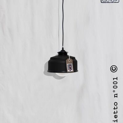 Hanging / pendant / ceiling lamp mat black ... eco friendly & handmade : recycled from coffee can ! LED light bulb included - 1 lamp (€54.00) - Option A.: NO plug