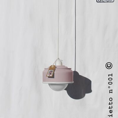 Ceiling lamp , pastel pink and white details , eco friendly - handmade : recycled from coffee can ! - Option B.: YES plug