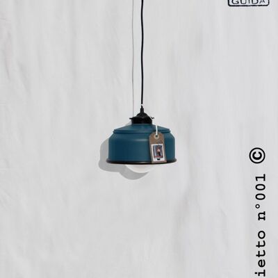 Hanging / pendant / ceiling lamp petrol blue color with black details ,... eco friendly & handmade : recycled from coffee can ! - Option A. : NO plug - 1 lamp (€54.00)