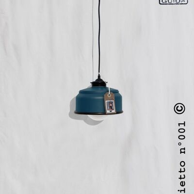 Hanging / pendant / ceiling lamp petrol blue color with black details ,... eco friendly & handmade : recycled from coffee can ! - Option A. : NO plug - 3 lamps (€150.00)