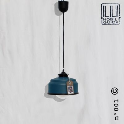 Hanging / pendant / ceiling lamp petrol blue color with black details ,... eco friendly & handmade : recycled from coffee can ! - Option B. : YES plug - 3 lamps (€150.00)