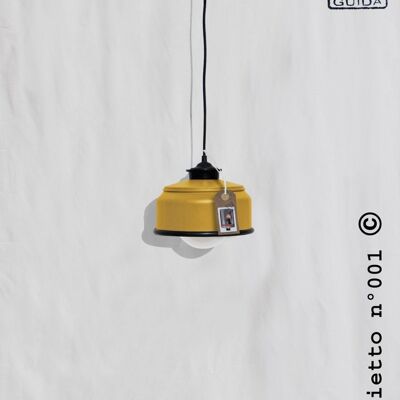 Hanging / pendant / ceiling lamp , mustard color ... eco friendly & handmade : recycled from coffee can ! LED light bulb included - 1 lamp (€54.00) - Option A. : NO plug