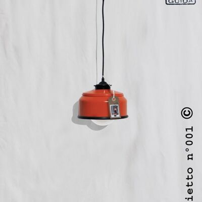 Hanging / pendant / ceiling lamp , orange color ... eco friendly & handmade : recycled from coffee can ! LED light bulb included - 1 lamp (€54.00) - Option A.: NO plug