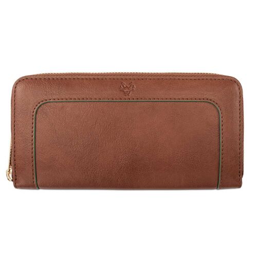 Wilton Zipped Purse Wallet in Rust & Emerald