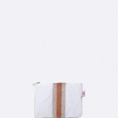 Make-up pouch in 100% recycled veil - Linen and camel leather