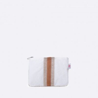 Make-up pouch in 100% recycled veil - Linen and camel leather
