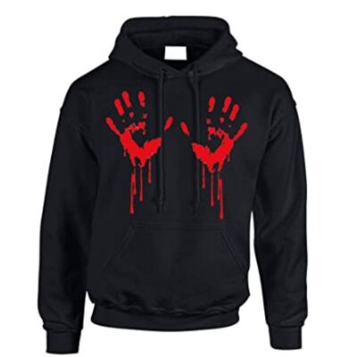 New Bloody Hand Hoodie Jumper Pumpkin Blood Stain Halloween Scary Horror Black