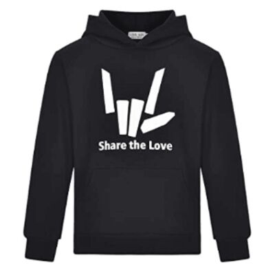 Thombase Share The Love Inspired Kids Children’s Girls and Boys Pullover Hoodie with Pocket Black