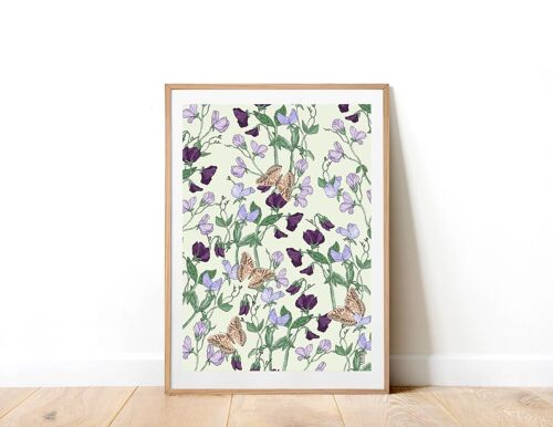 Sweetpeas & Butterflies A4 Art Print