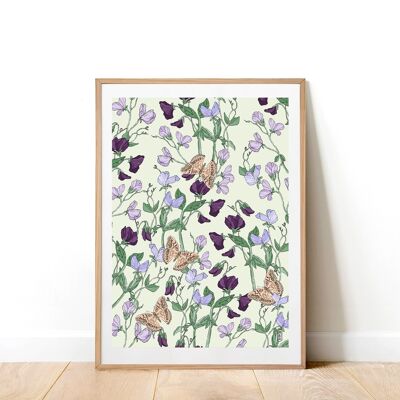 Sweetpeas & Butterflies A5 Art Print