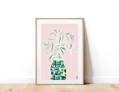 Leafy Vase Pink A3 Art Print
