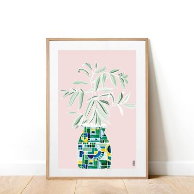Leafy Vase Pink A3 Art Print