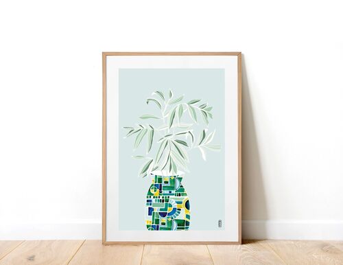 Leafy Vase Blue A3 Art Print