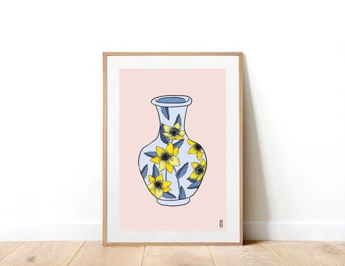 Yellow Flower Vase A3 Art Print