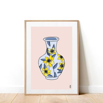 Stampa artistica A3 vaso di fiori gialli