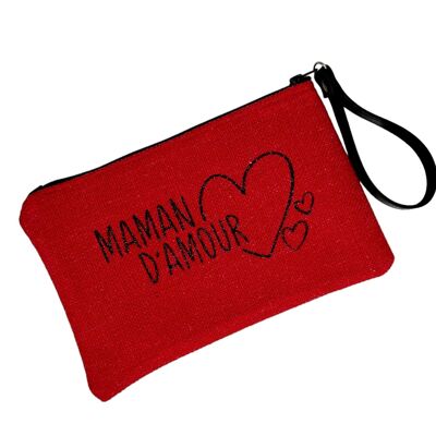 Pouch M, Love mom, red anjou