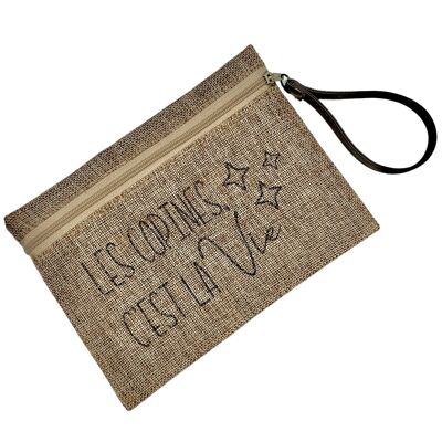 Pouch M, Girlfriends are life, glänzende Jute