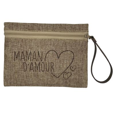 Pouch M, Mum of love, shimmering jute