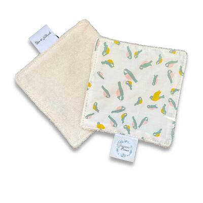 Washable Organic Cotton Wipe with Birds print - artisanal French manufacturing