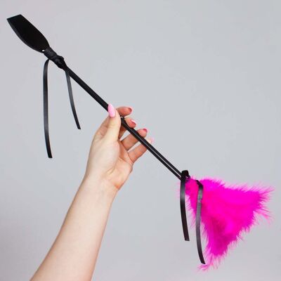 Fuchsia feather tickler and riding crop