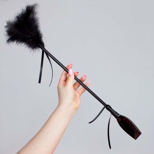 Black feather tickler and riding crop