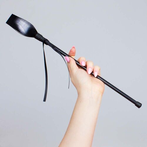 Black patent leather riding crop