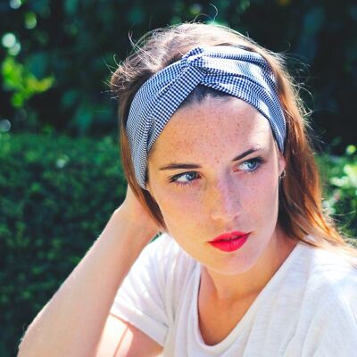 BRIGITTE headband / white and navy checked cotton