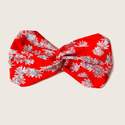 Headband CHARLIE / red polyester with flowers