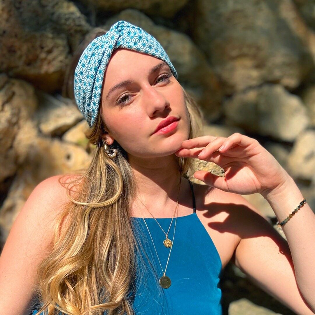 Fascia per capelli JOSEPHINE / cotone con stampa grafica verde anatra