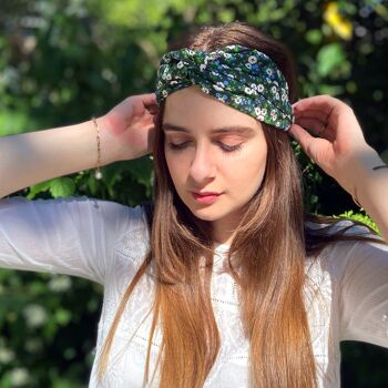 Headband LAUREEN / coton vert imprimé fleurs 2
