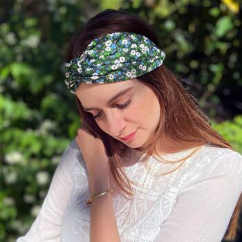 Headband LAUREEN / coton vert imprimé fleurs 4