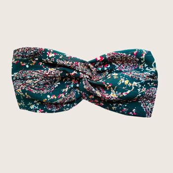 Headband MARIANNE / polyester vert sapin à motifs rouges 2