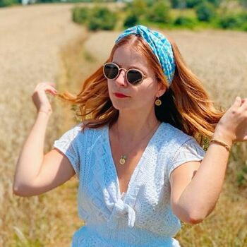 Headband MAUD / coton bleu ciel à fleurs jaunes 3