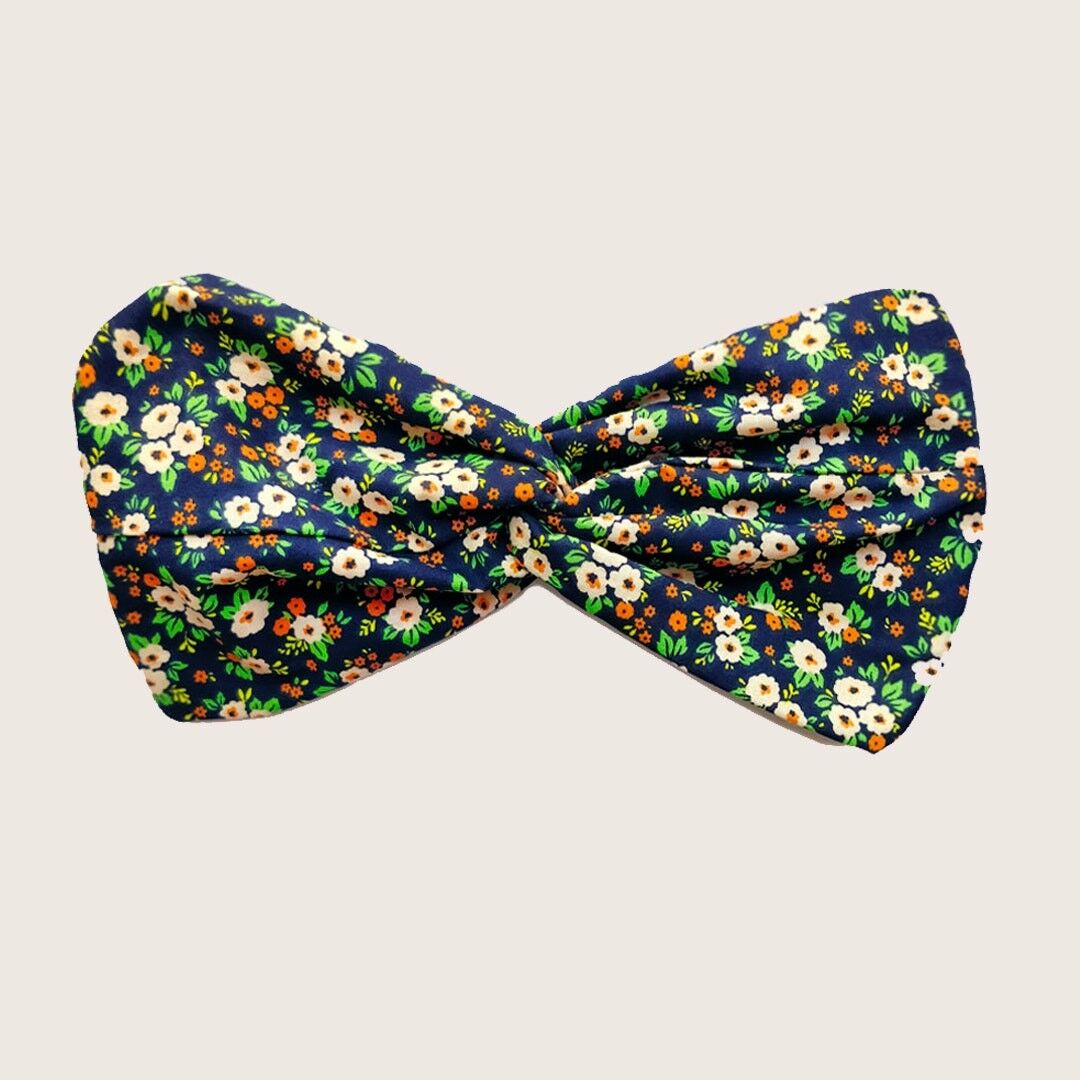 PÉNÉLOPE headband / navy cotton with orange flower print