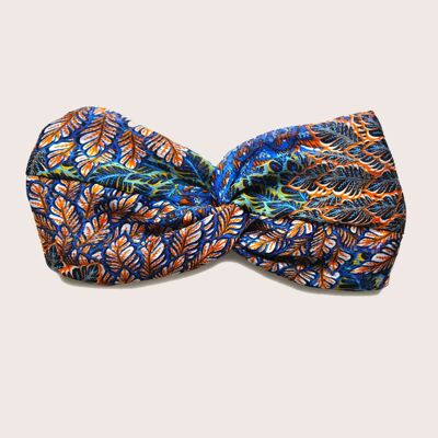TANIA Stirnband / blau-orange bedrucktes Polyester