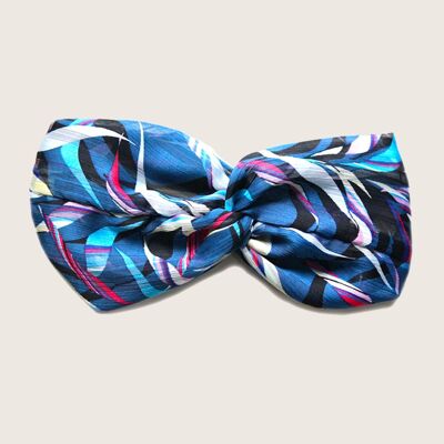 Headband VIOLAINE / polyester bleu à motif rose et noir