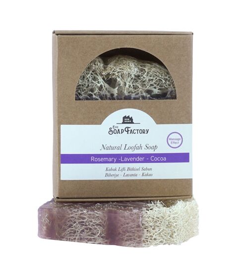 The Soap Factory Natürliche Kürbisfaser Luffa-Seife ROSMARIN - LAVENDEL - KAKAO 120 g