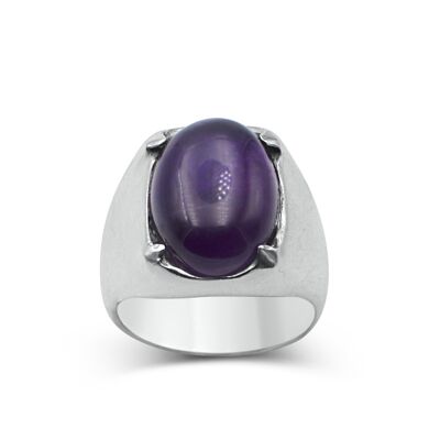 Bague homme améthyste cabochon ovale